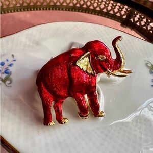 1980's Candy Apple Enameled Elephant Brooch Pin